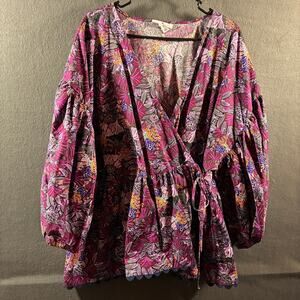 kika vargas women cotton wrap top 2x purple tiger novelty animal print tropical